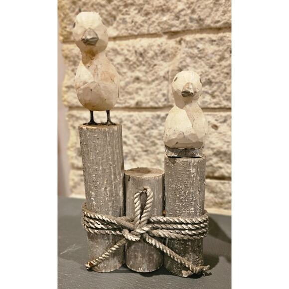 Two Seagulls on Wood Pier Posts Hand Made Figurine Decor Nautical Maritime Rope - Picture 3 of 14